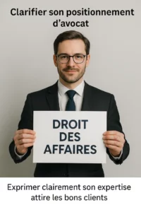 Avocat tenant une pancarte indiquant sa spécialisation