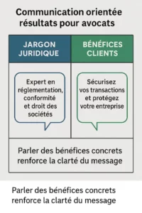 Infographie bénéfices clients vs jargon juridique