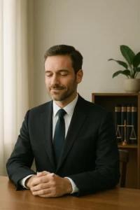 Avocat dans un espace calme, symbole de réflexion sur la santé mentale.